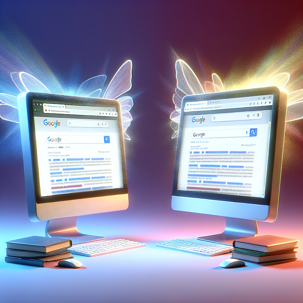 Two computers showing competing webpage ranks.