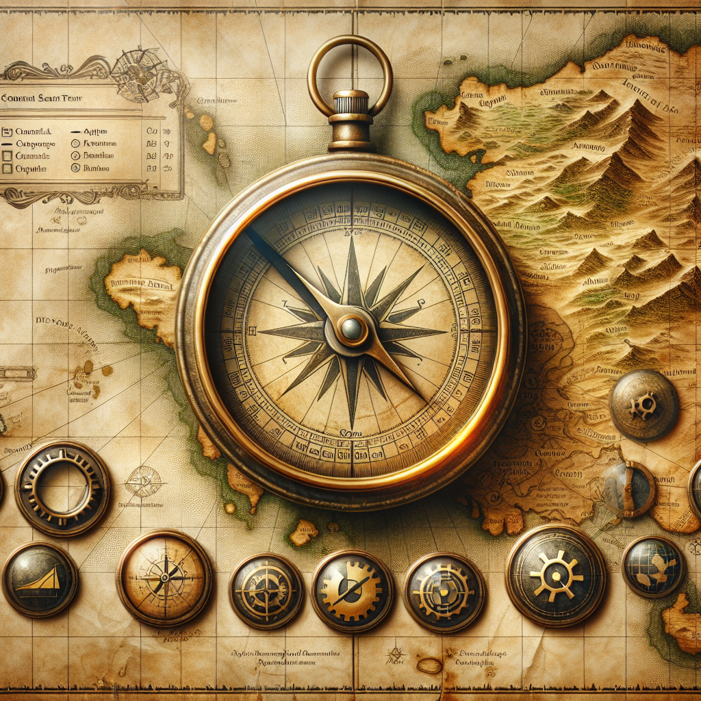 A compass on a map with SEO icons.