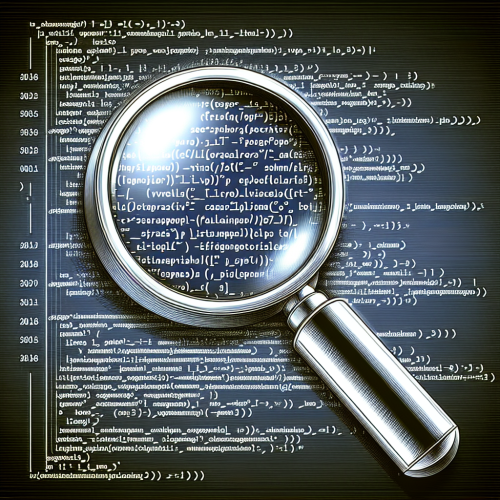A magnifying glass over SEO codes.