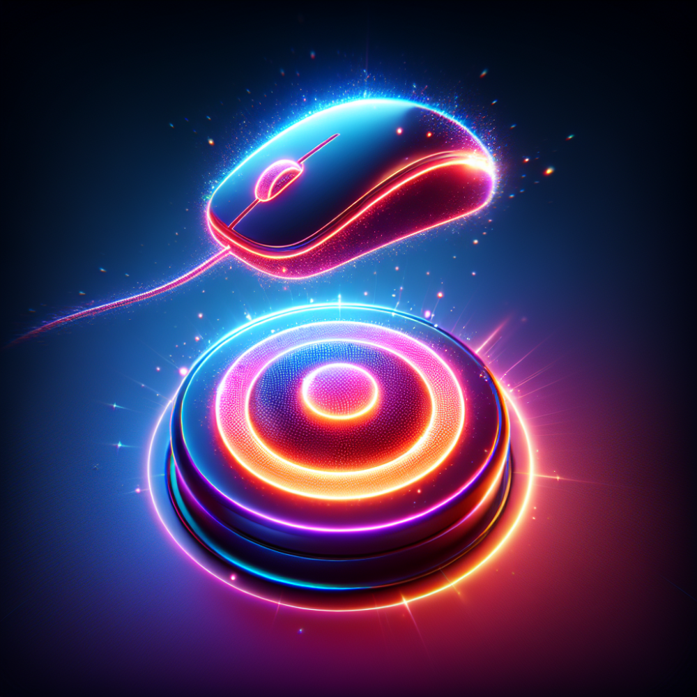 Glowing button hovered over by a mouse cursor.