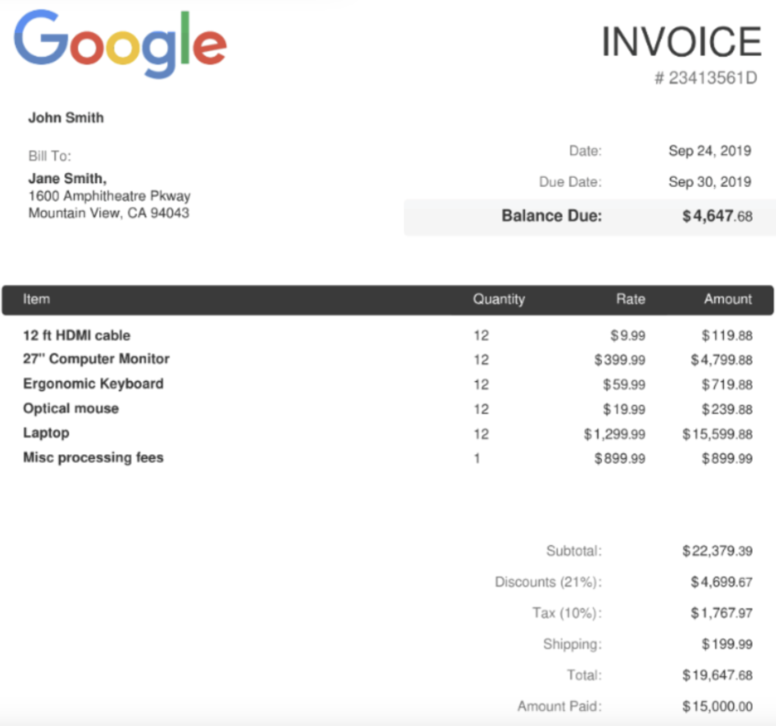Google Invoice pdf