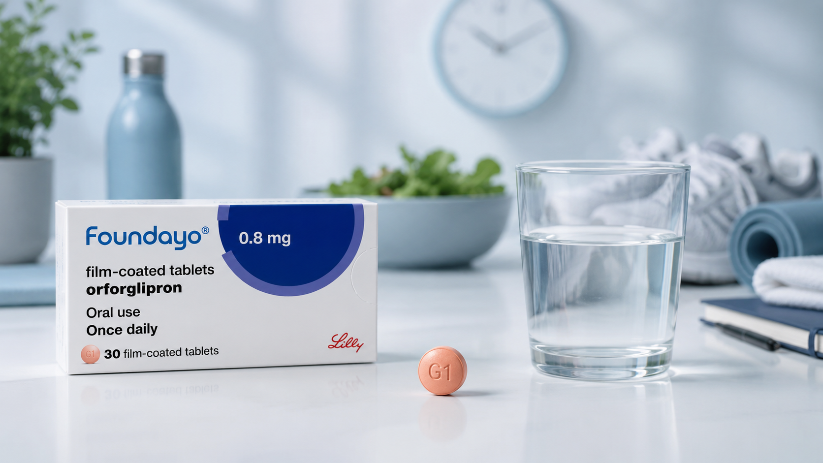 Foundayo (orforglipron) tablets with water