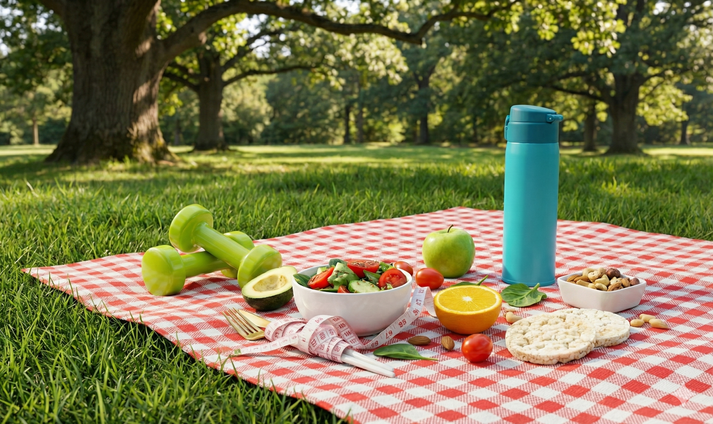 Diet food, healthy lifestyle in picnic background