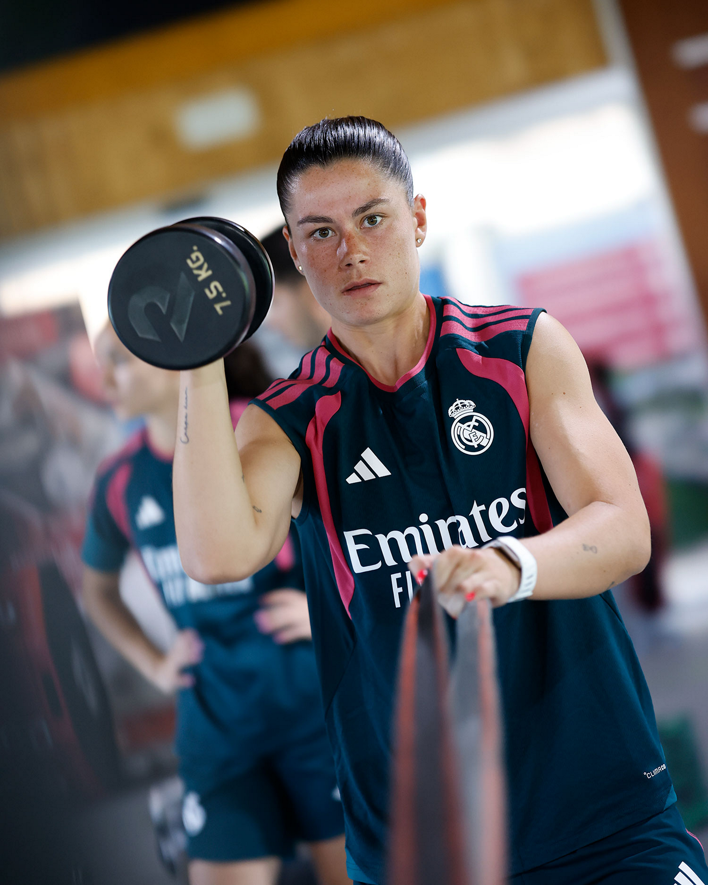María Méndez en el gimnasio antes del Real Madrid-Sevilla FC