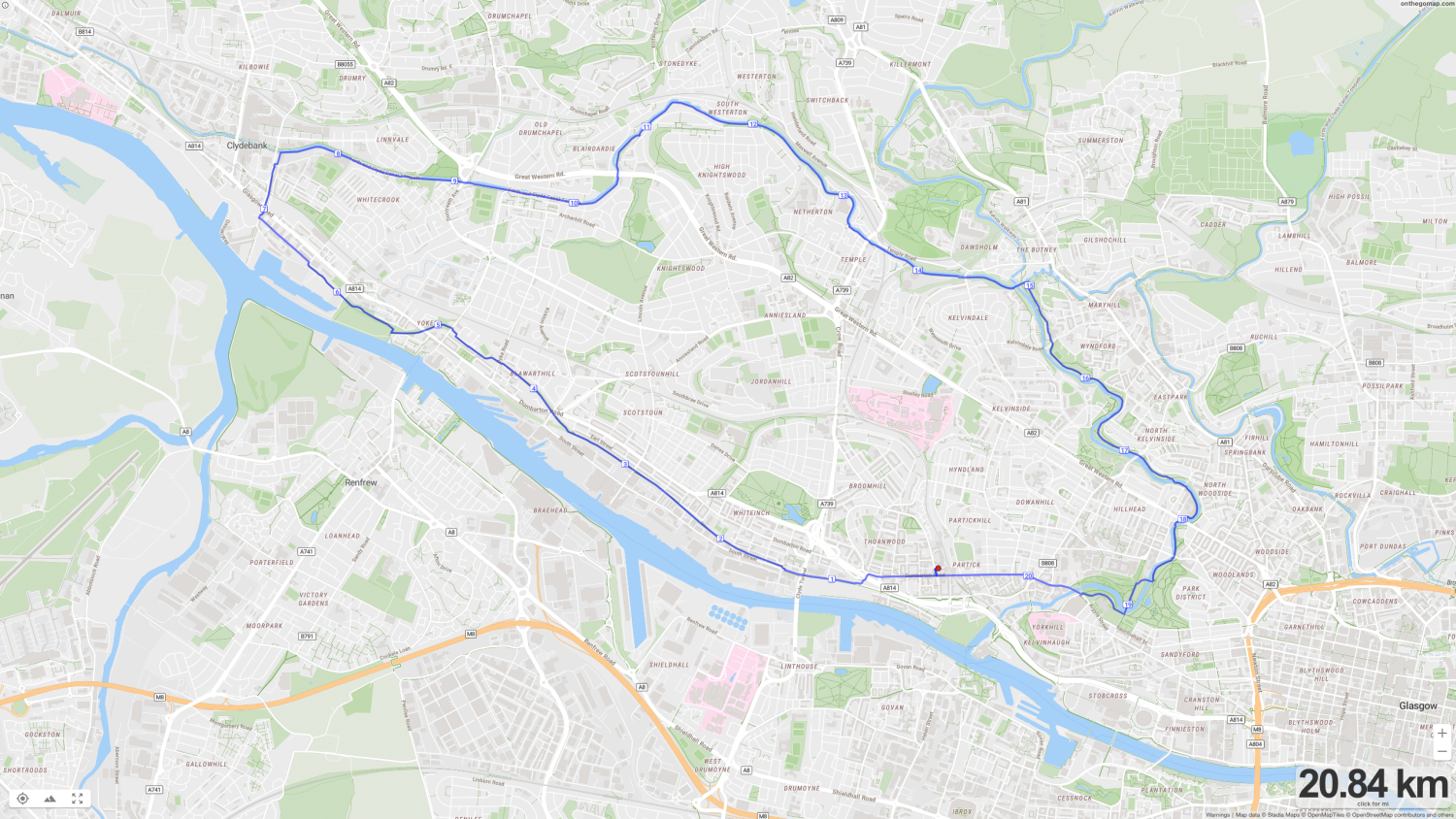 West End Glasgow, Clydebank, Forth & Clyde Canal Running Route