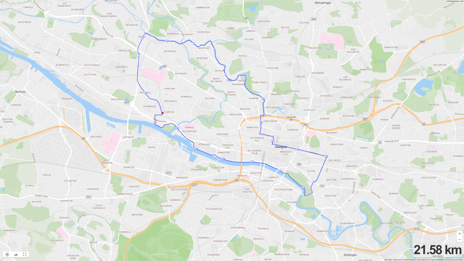 Glasgow West End, Forth and Clyde Canal and Clydeside Running Route