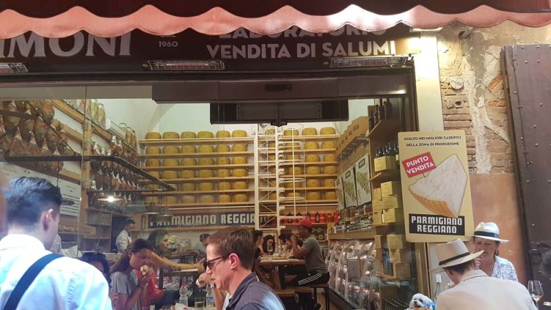 After seeing parmesan in the factory you'll also encounter it in Bologna