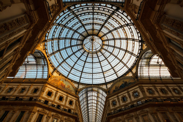 The beautiful domed ceiling of Galleria Vittorio Emmanuele II