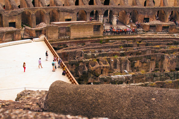 Looking down on the arena floor from the top tiers of the Colosseum. 