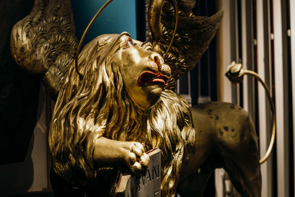 A golden lion, captured by British forces, is one of many curiosities.
