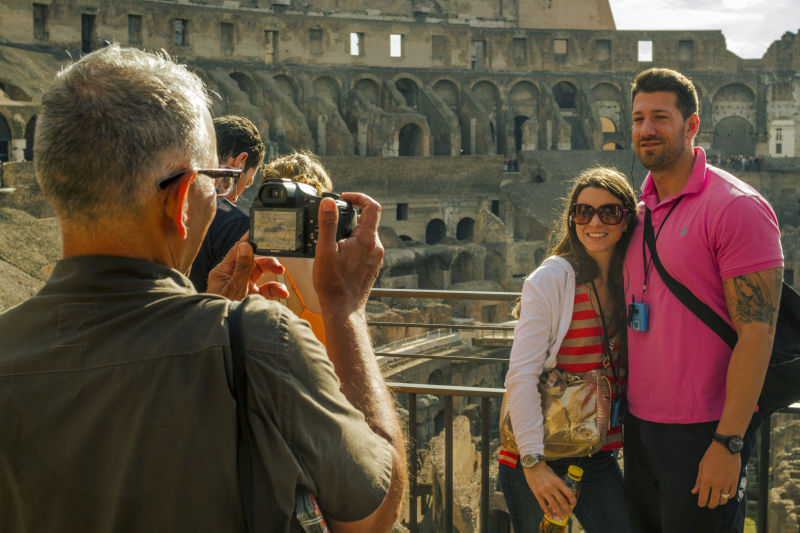 Taking pictures in the Roman Colosseum