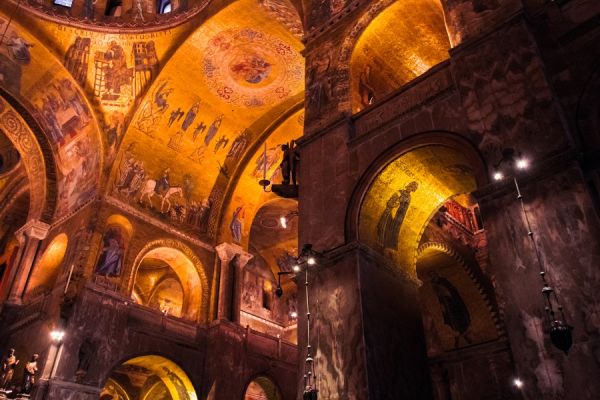 The mosaics of St Mark's Basilica are so much more impressive when they're lit.