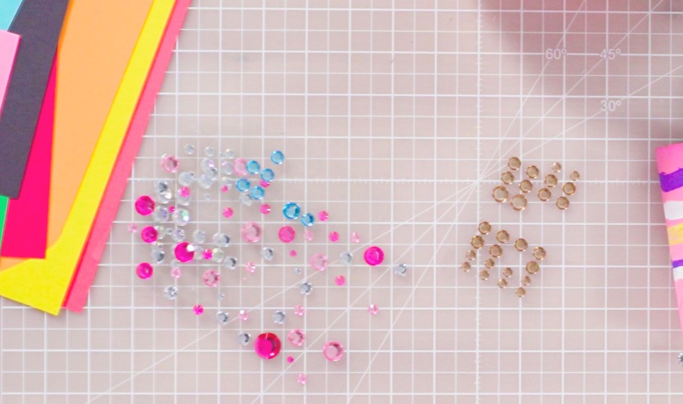 A flat lay of two sets of jewelled round stickers