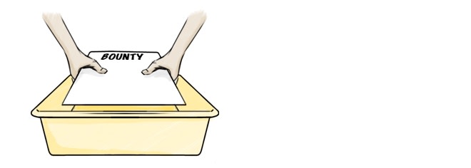 Hands holding a Bounty paper towel sheet over a plastic tub