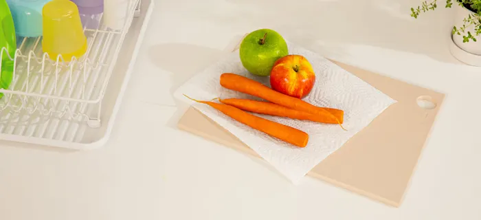 Apples and carrots on a Bounty sheet