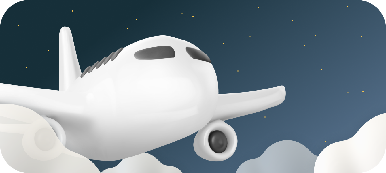 Aeroplane in night sky close-up