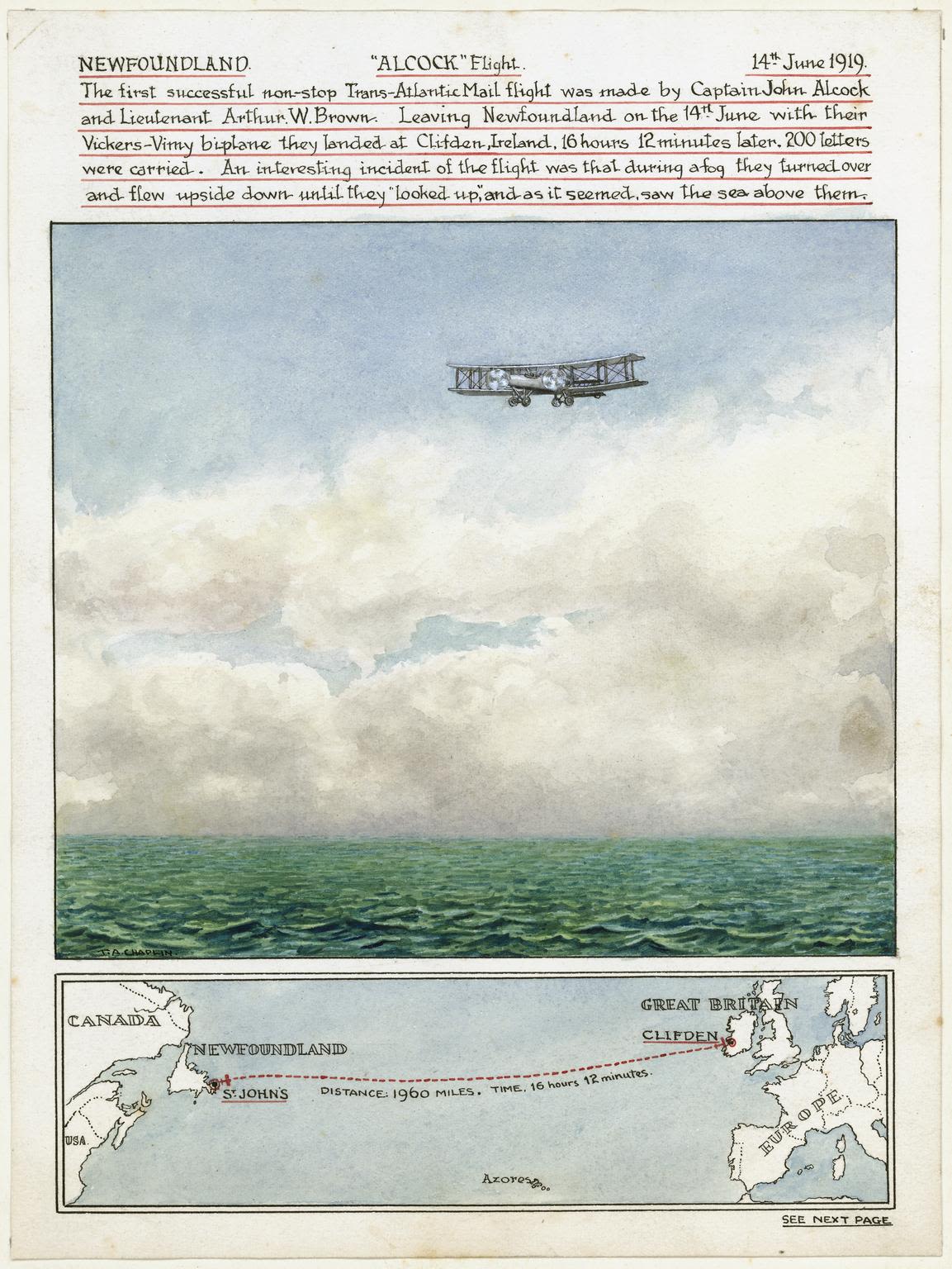  Drawing of Plane and Transatlantic Flight Path