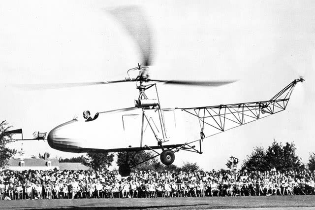 Igor I. Sikorsky flies the VS-300 in its final configuration