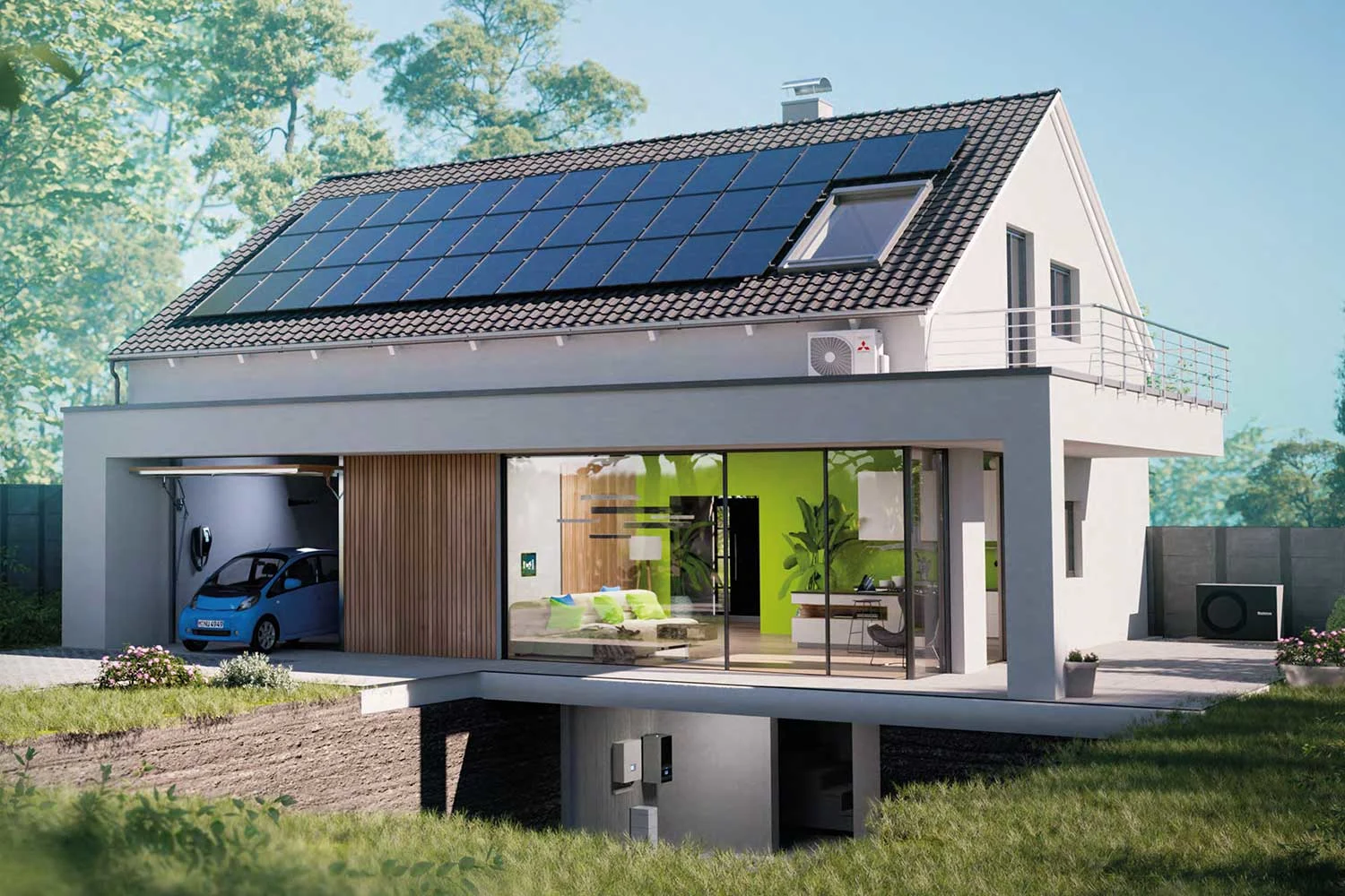 Titelbild Hausmodell mit erneuerbaren Energien