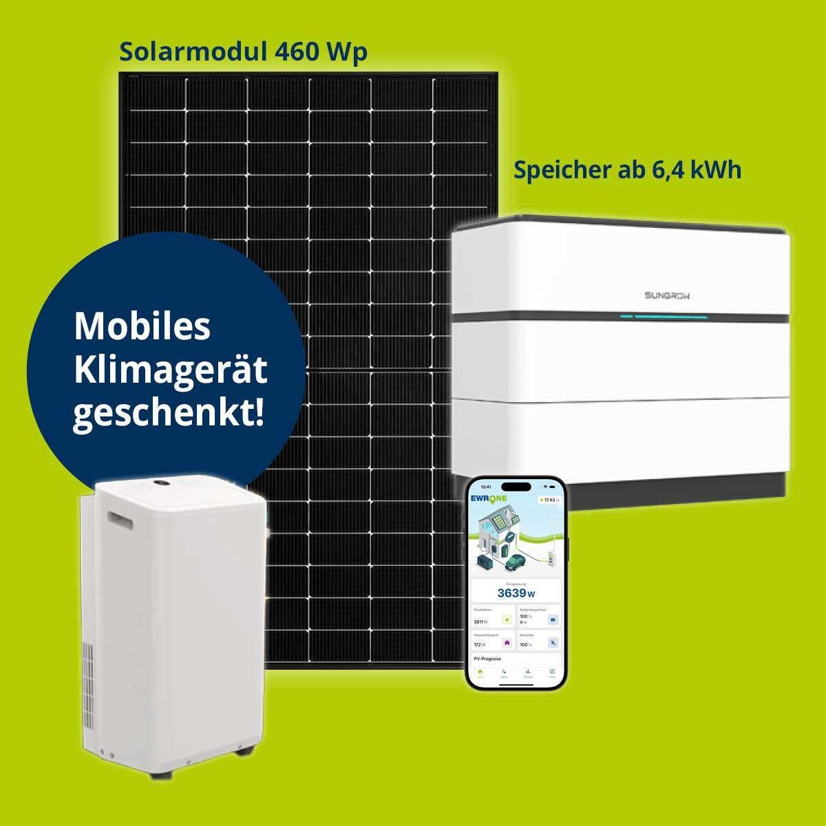 Bild von einem Solar Paket Angebot mit Modul, Stromspeicher, Klimagerät und App