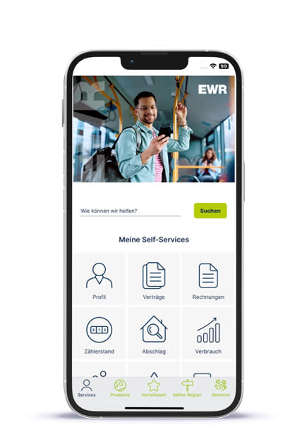 Auf einem Handy ist die App EWR Connect geöffnet