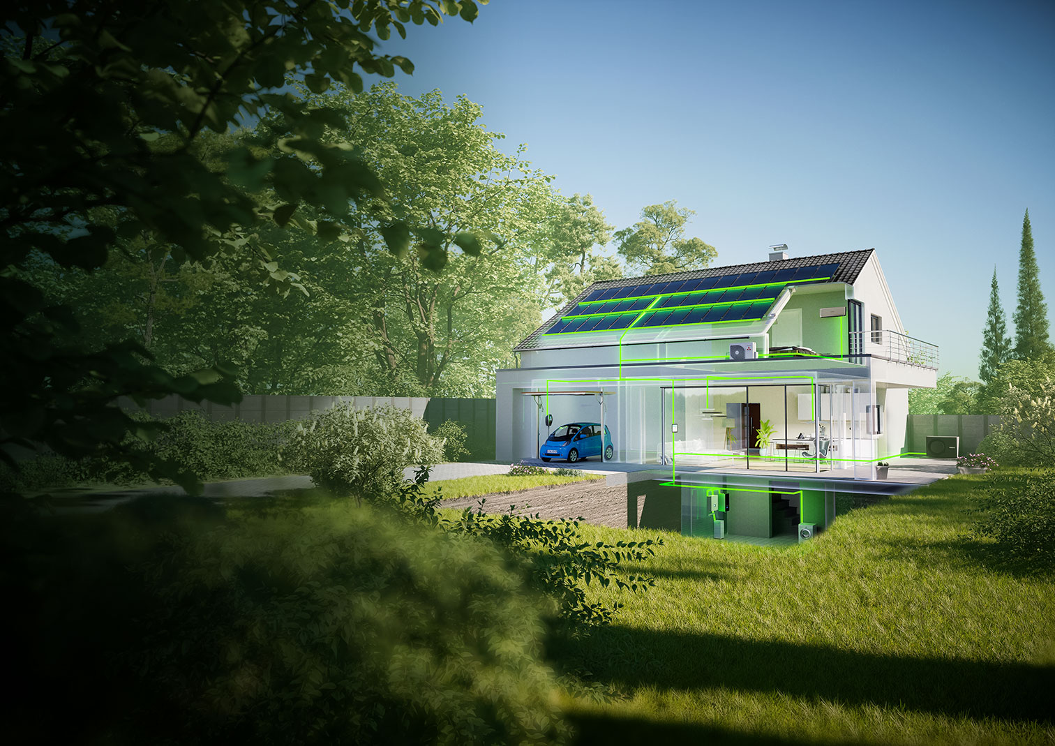 Hausmodell mit erneuerbaren Energien mit Energieverbindungen.