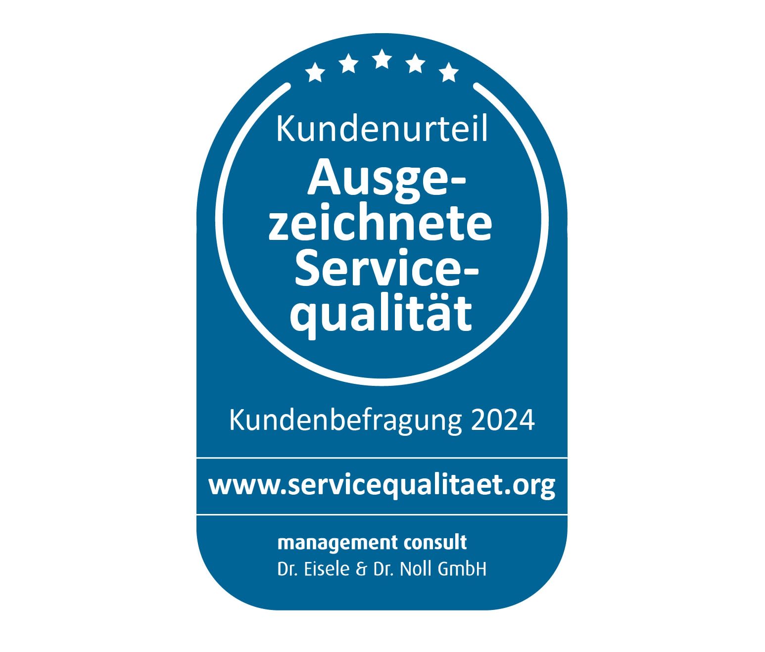Siegel über ausgezeichnete Servicequalität nach einer Kundebefragung 2024