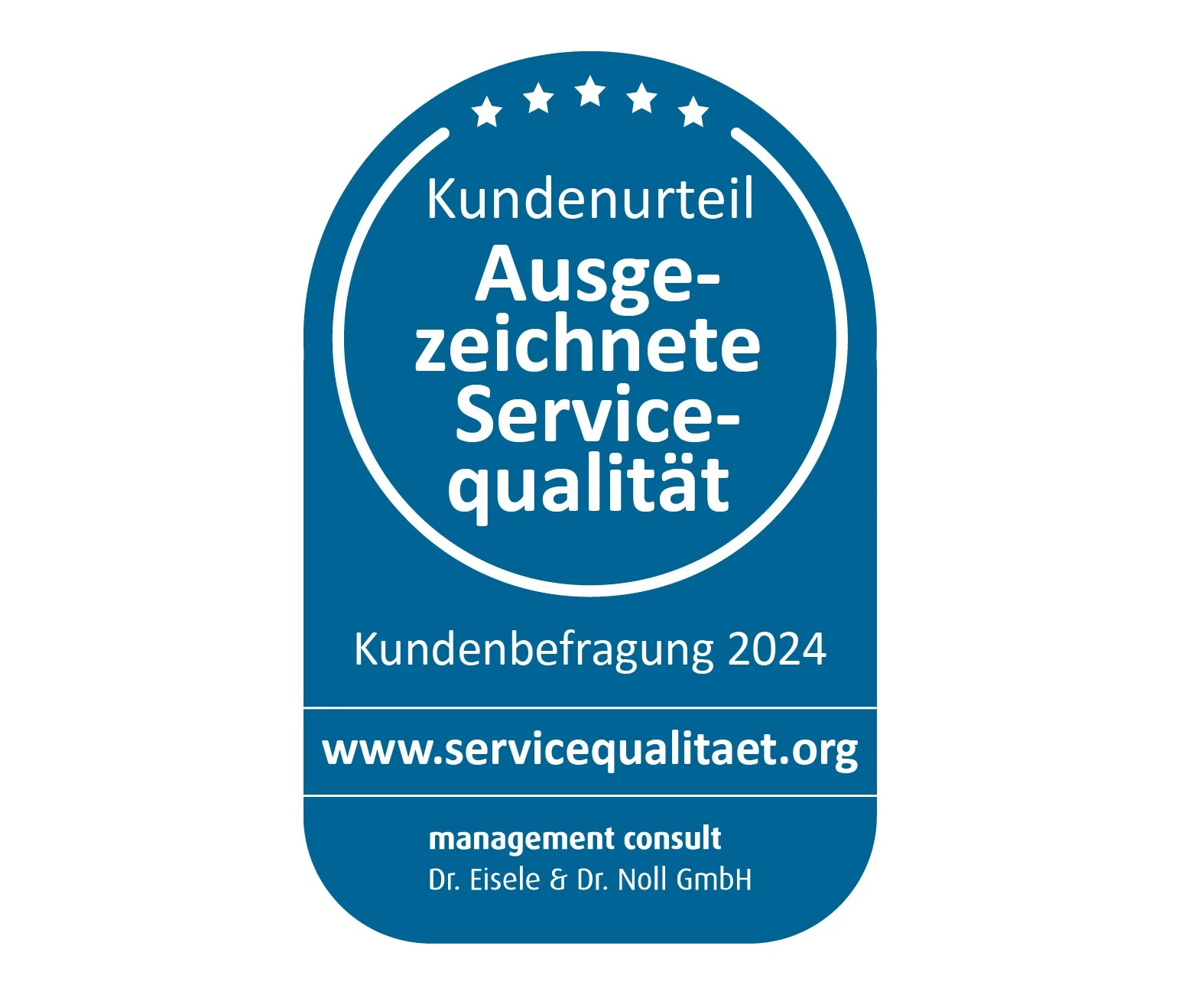 Siegel über ausgezeichnete Servicequalität nach einer Kundebefragung 2024