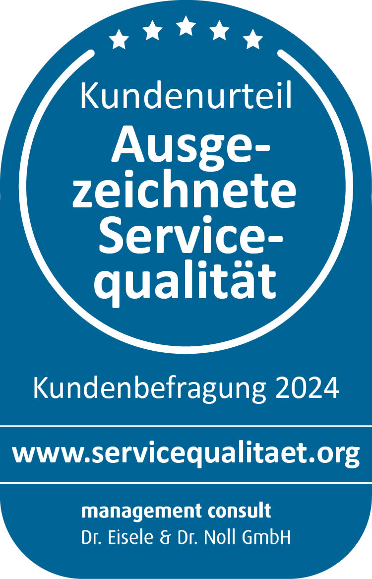Siegel über ausgezeichnete Servicequalität nach einer Kundebefragung 2024