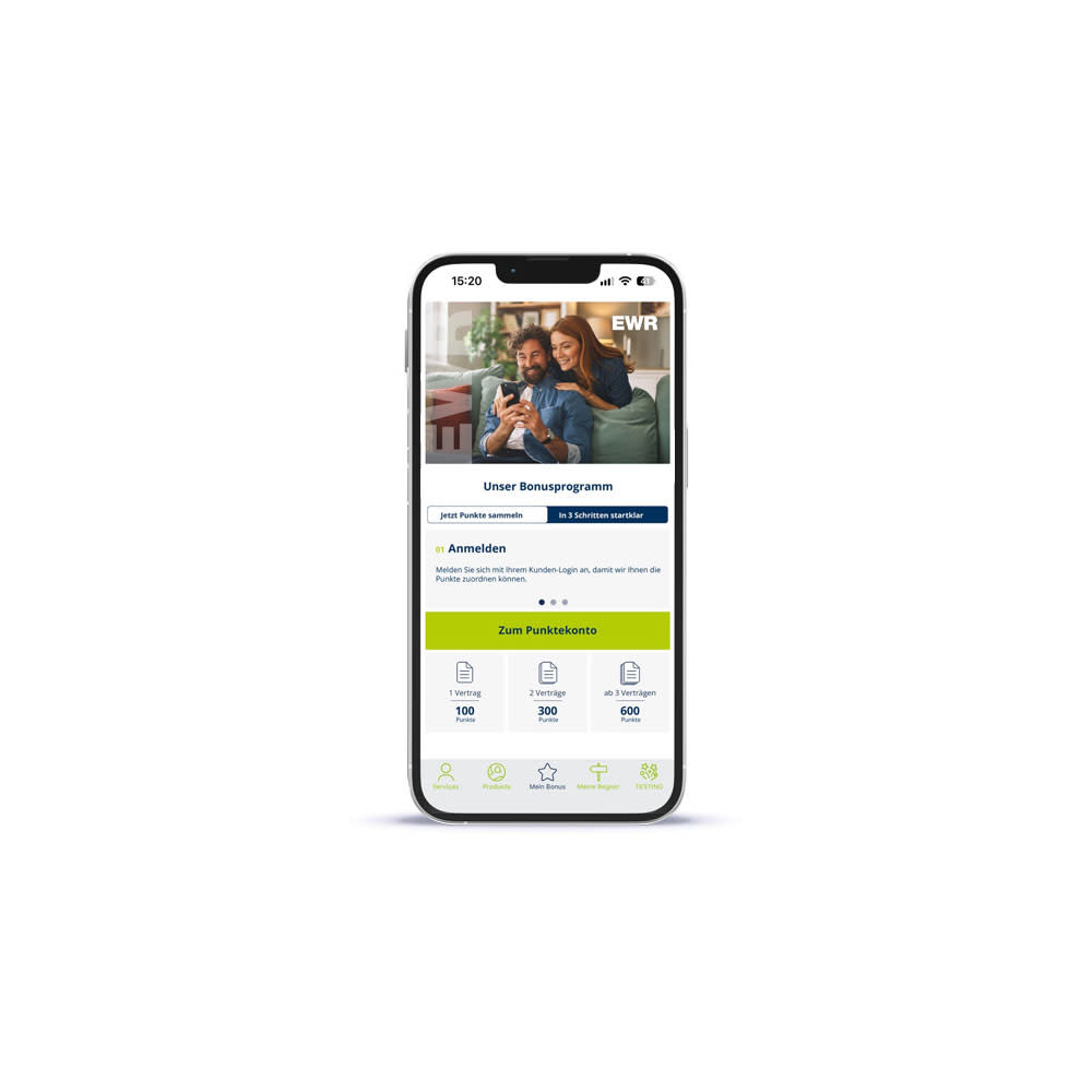 EWR Connect Bonusprogramm ist auf einem Handy zu sehen