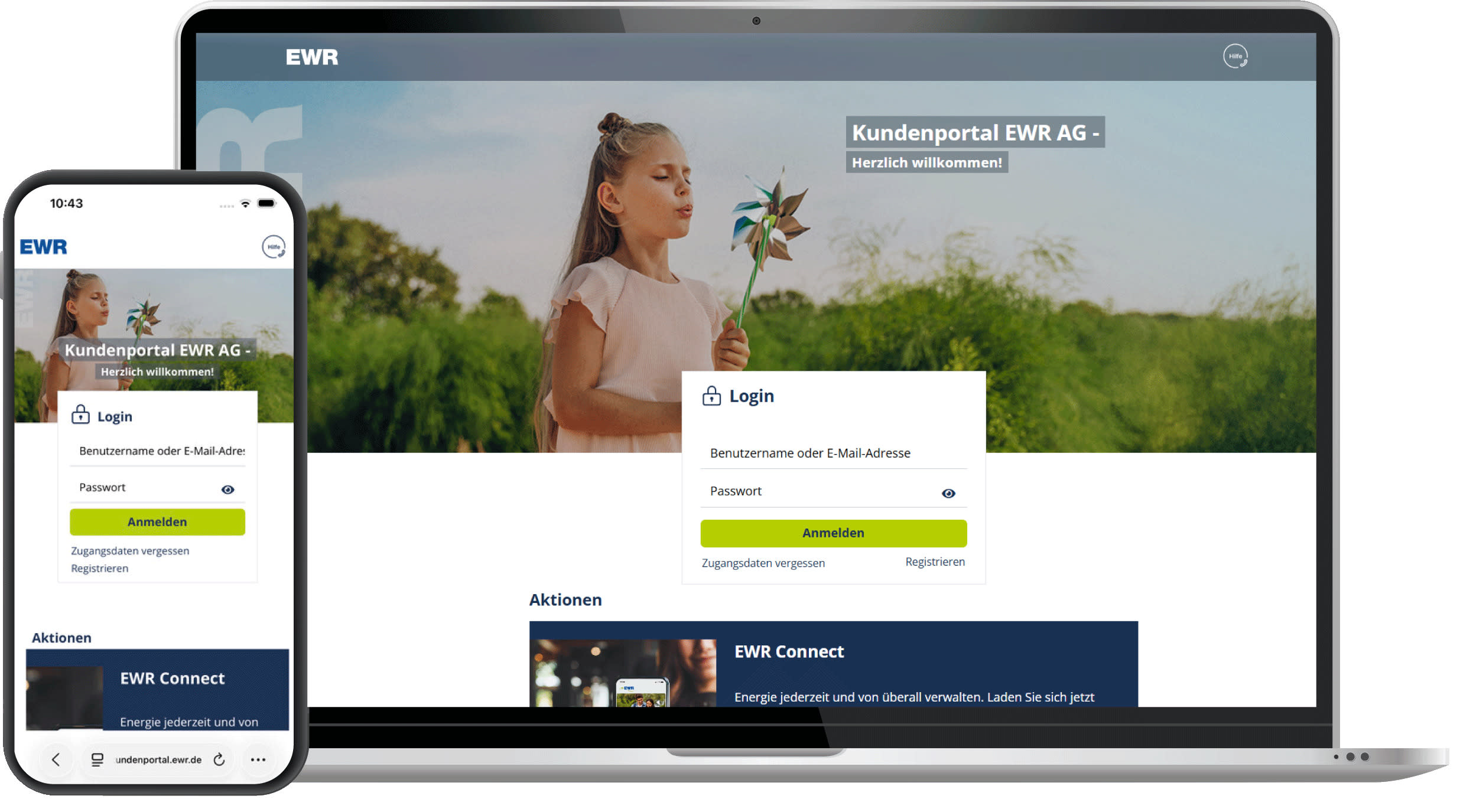 Titelbild Ansicht des EWR Kundenportal auf Laptop und Smartphone