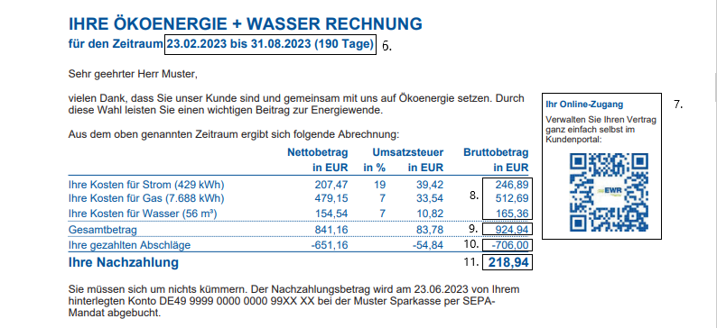 EWR Rechnung wird erläutert