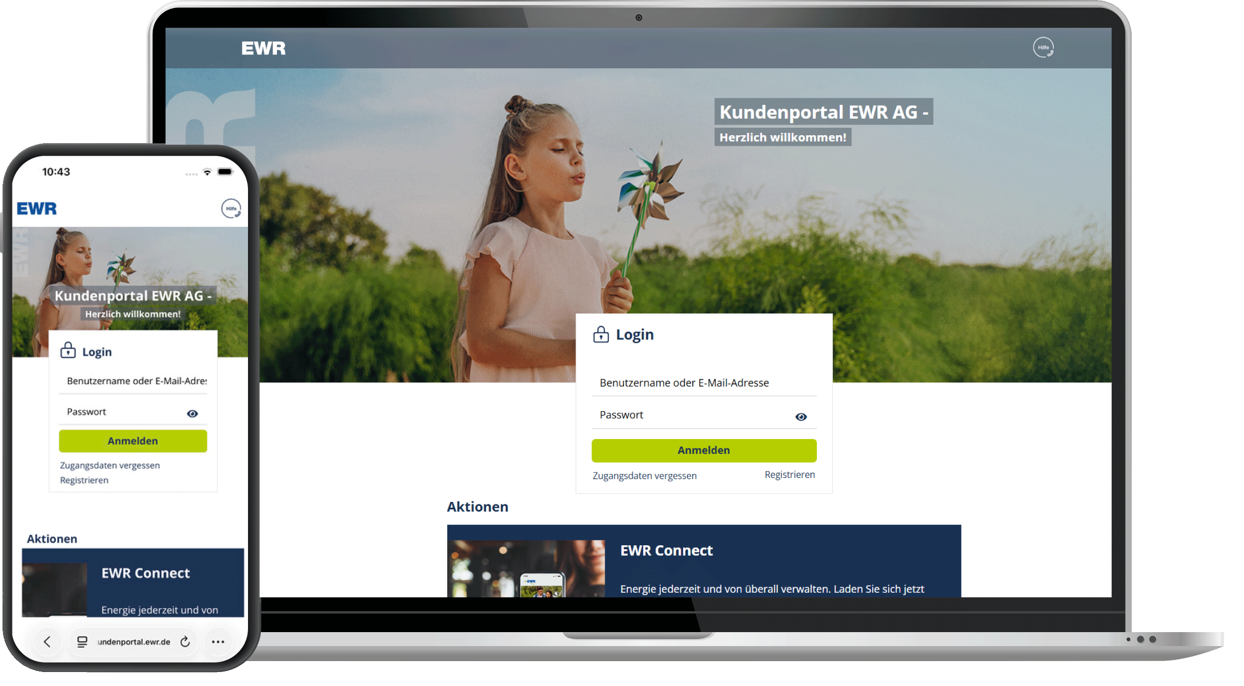 Das neue EWR-Kundenportal ist auf einem Smartphone und auf einem Laptop zu sehen.
