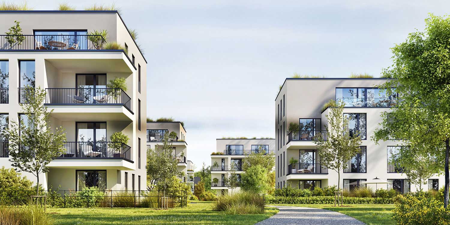 Moderne Apartment Gebäude mit Grünflächen Moderne Apartment Gebäude mit Grünflächen