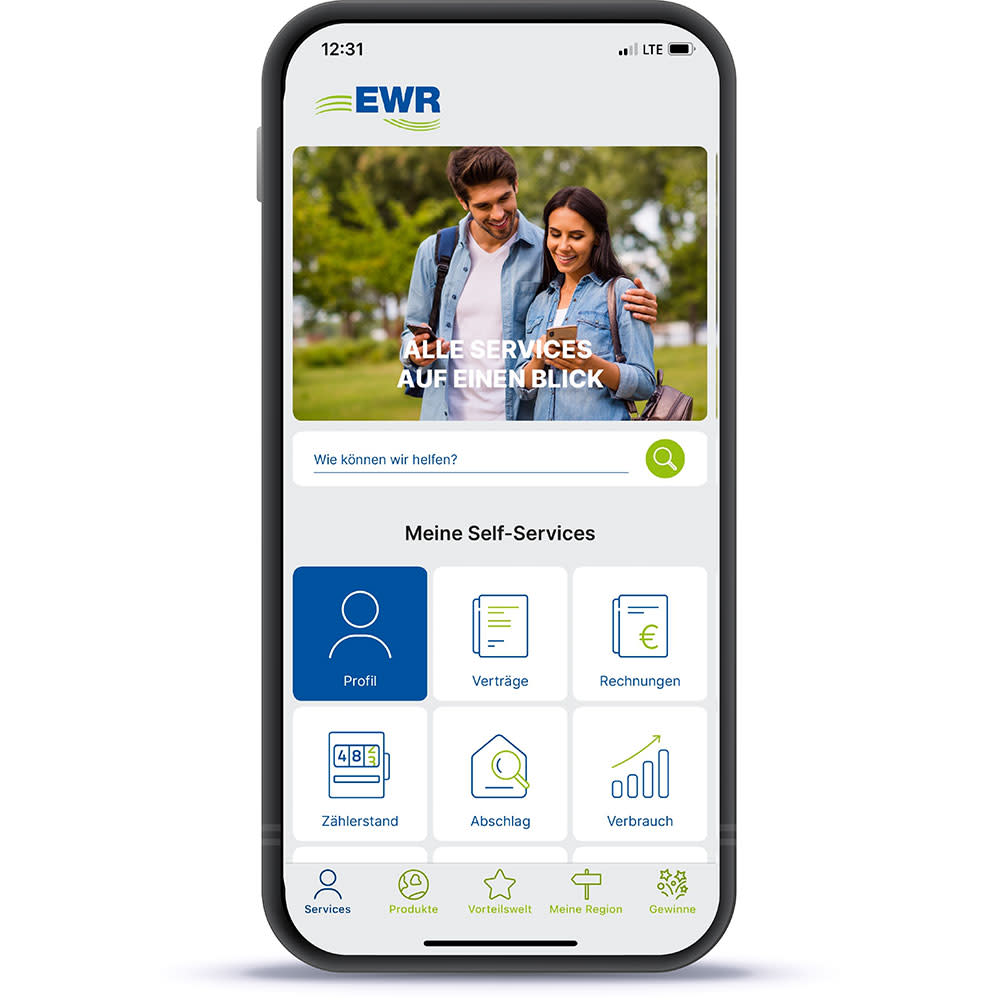 Auf einem Handy ist die App EWR Connect geöffnet.