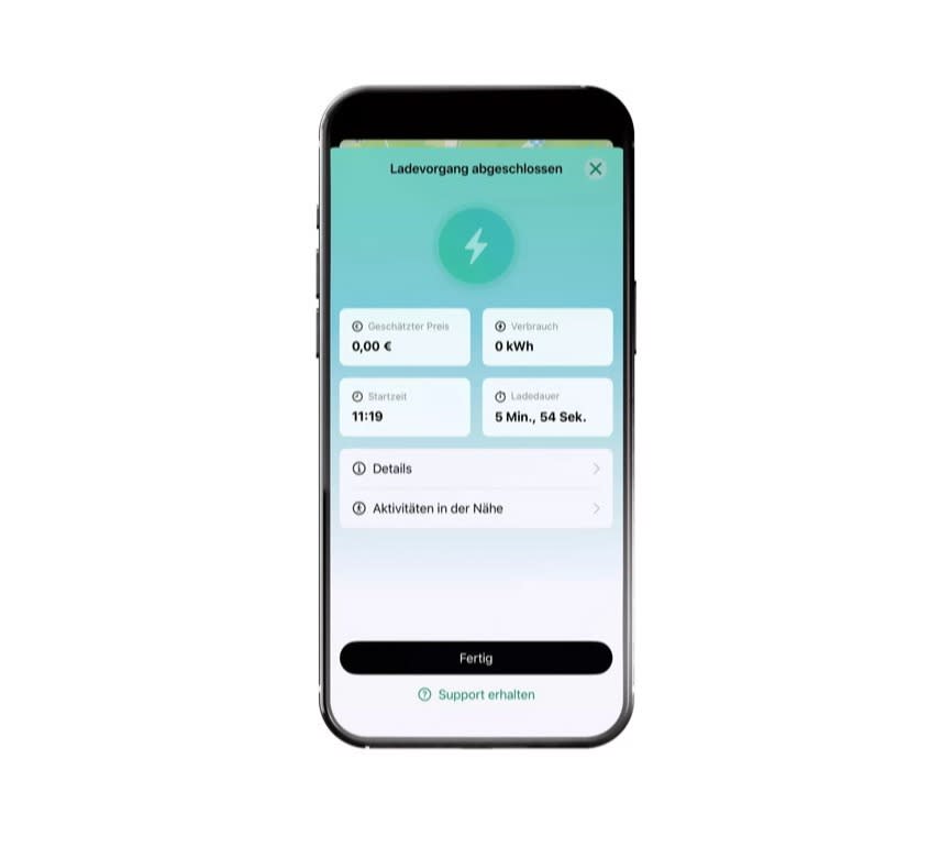 Bild eines Ladevorgangs in der Ladenetz App Bild eines Ladevorgangs in der Ladenetz App