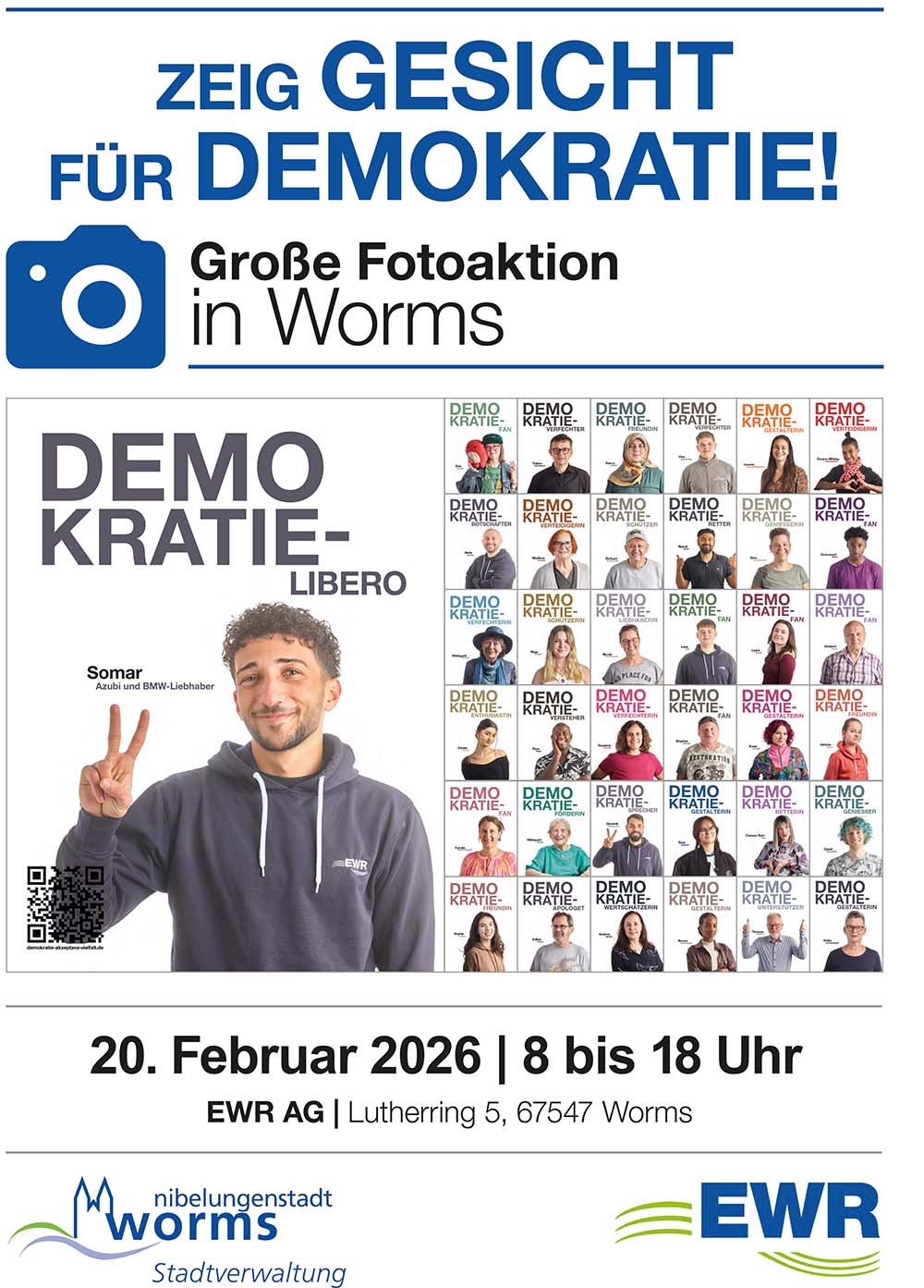 Titelbild Plakat für die Demokratie-Aktion mit Gesichtern in Worms