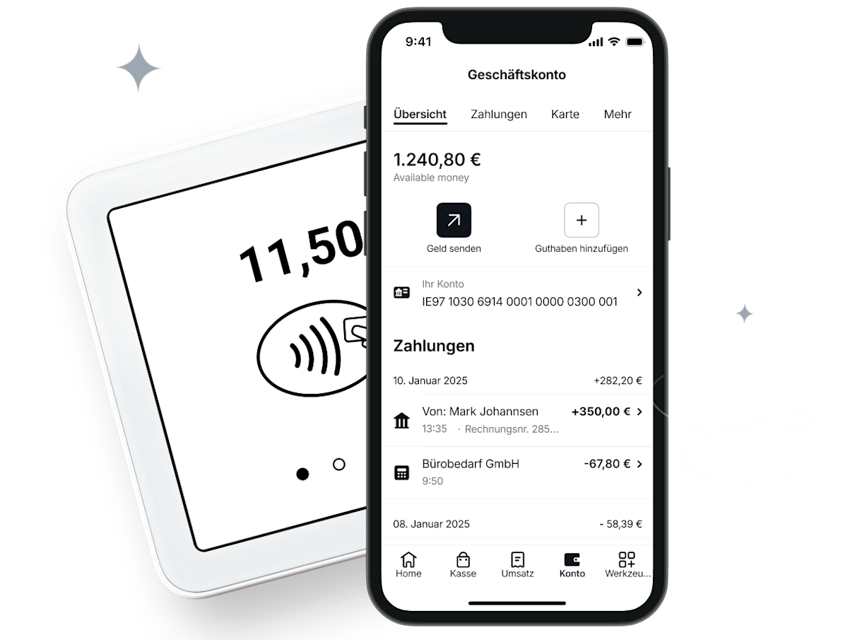 Ein SumUp Kartenterminal neben dem SumUp Geschäftskonto