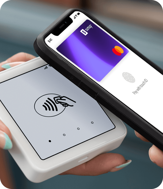 Image of phone tapping to pay on SumUp card reader