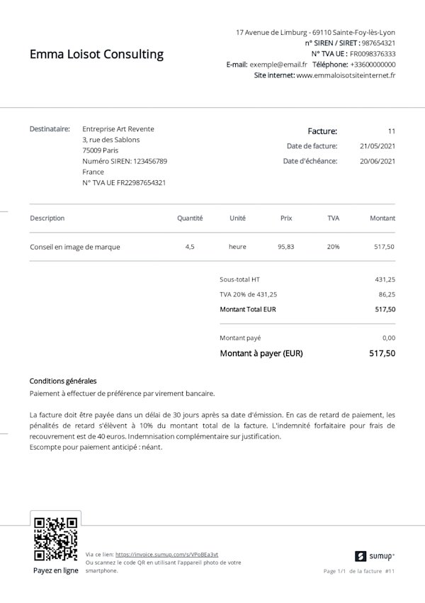 Les conditions de paiement des factures SumUp Factures