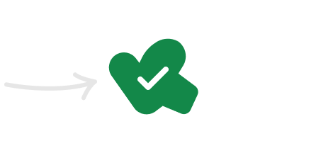 Green shape with a white check mark