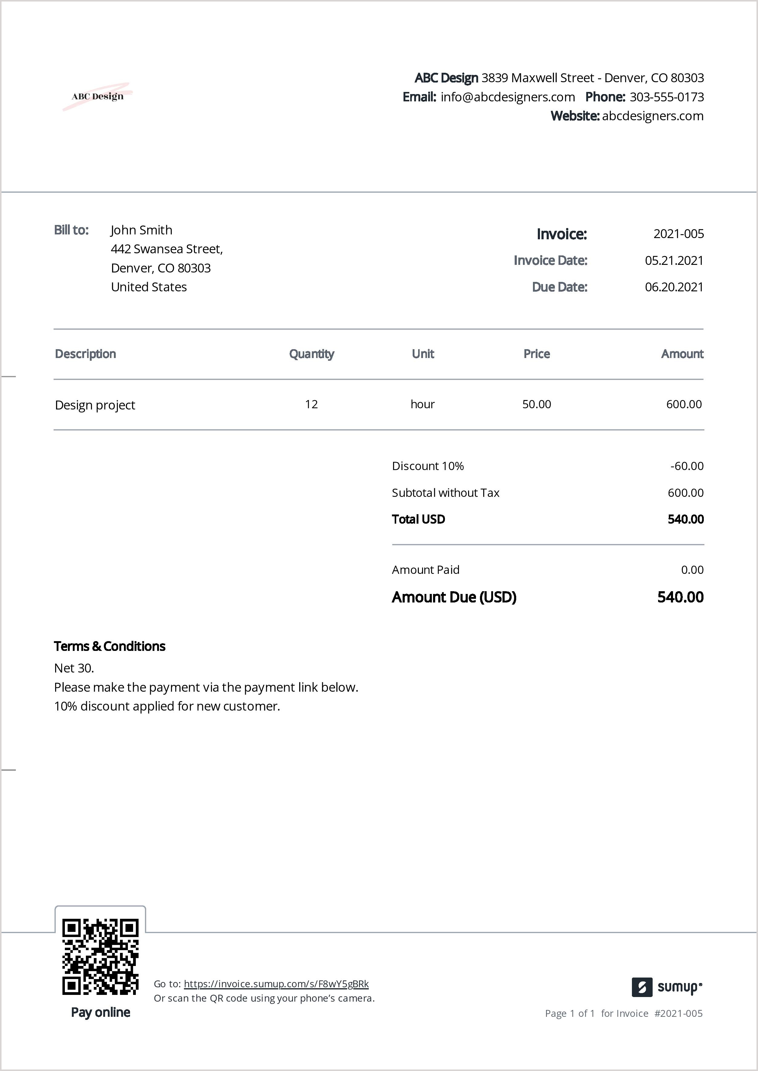 Freelance Invoice Templates  SumUp Invoices Within Graphic Design Invoice Template Word