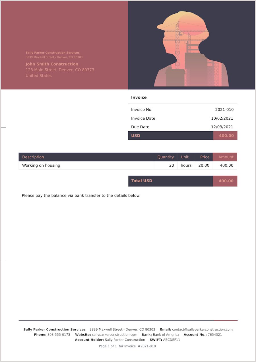 Example Builders Invoice Invoice Templates for Construction | SumUp Invoices