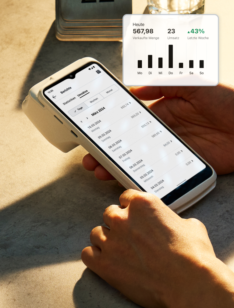Behalten Sie über den Bildschirm Ihres Geräts Ihre Zahlen im Blick und vereinfachen Sie Ihre Steuererklärung mit herunterladbaren Berichten.