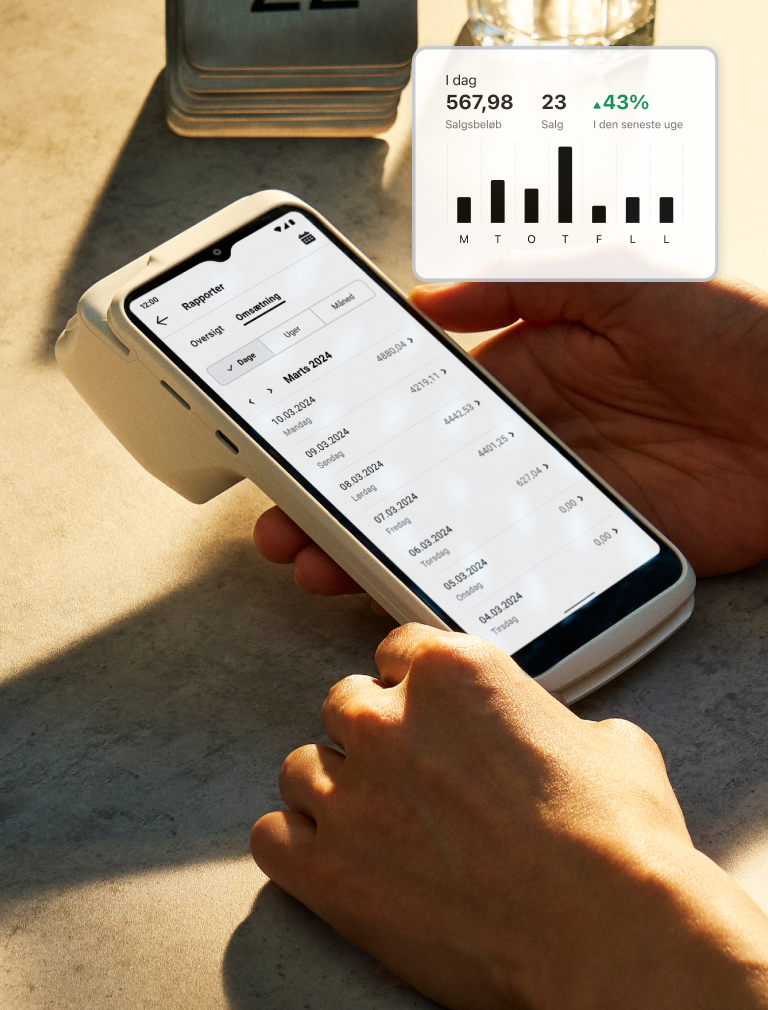 Hold hele tiden øje med dine tal på enhedens skærm, og gør din skatteindberetning nemmere med rapporter, som kan downloades.