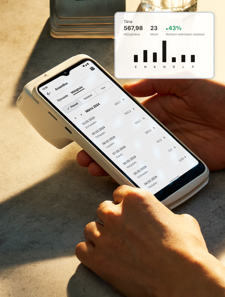 Saate jälgida finantsnäitajaid igal ajal otse seadme ekraanilt. Allalaaditavad aruanded teevad maksuaruandluse lihtsaks.