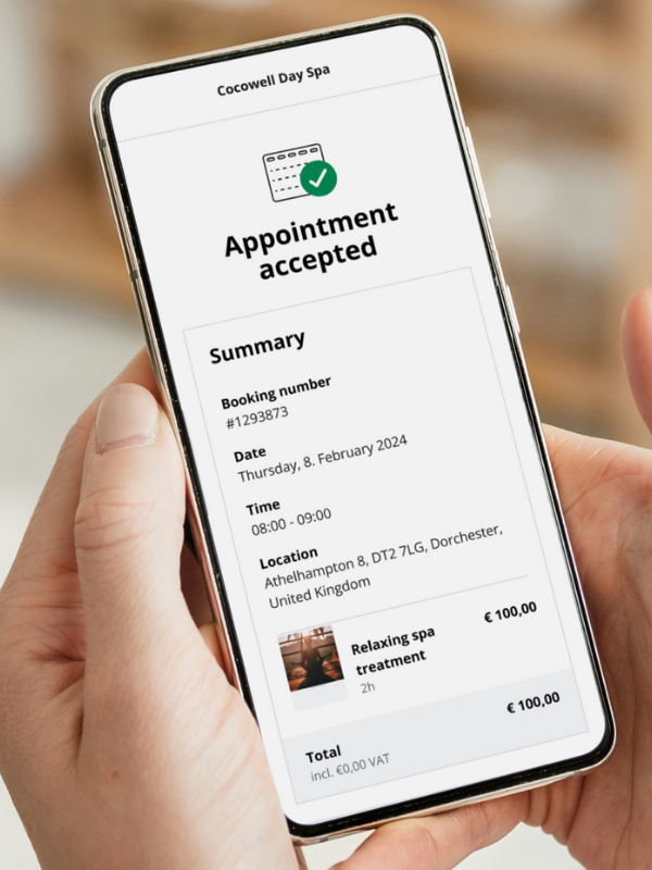 SumUp Bookings app showing appointment accepted.