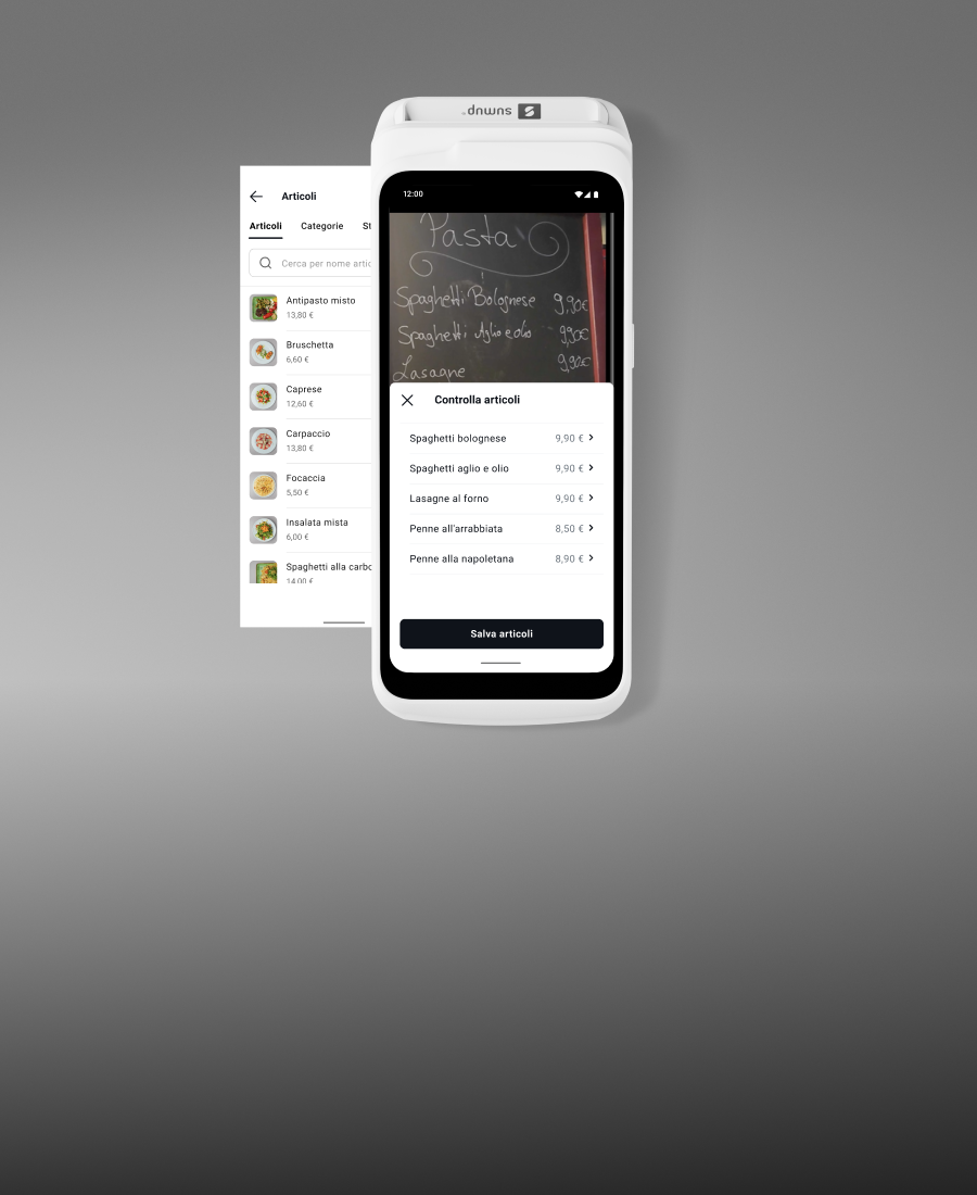 Scatta una foto del menu o del listino, il resto lo fa l'IA. Con una funzione catalogo così rapida e intuitiva, potrai vendere senza aspettare.
