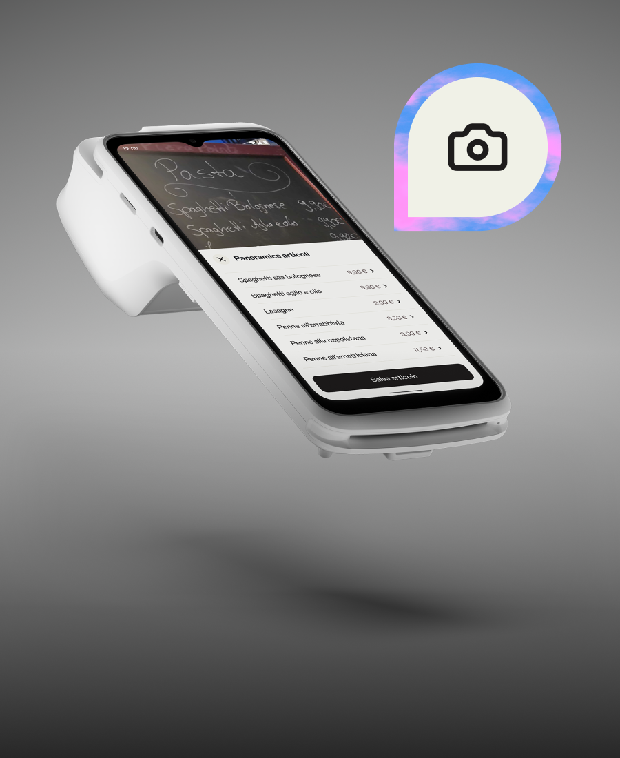 Scatta una foto del menu o del listino, il resto lo fa l'IA. Con una funzione catalogo così rapida e intuitiva, potrai vendere senza aspettare.