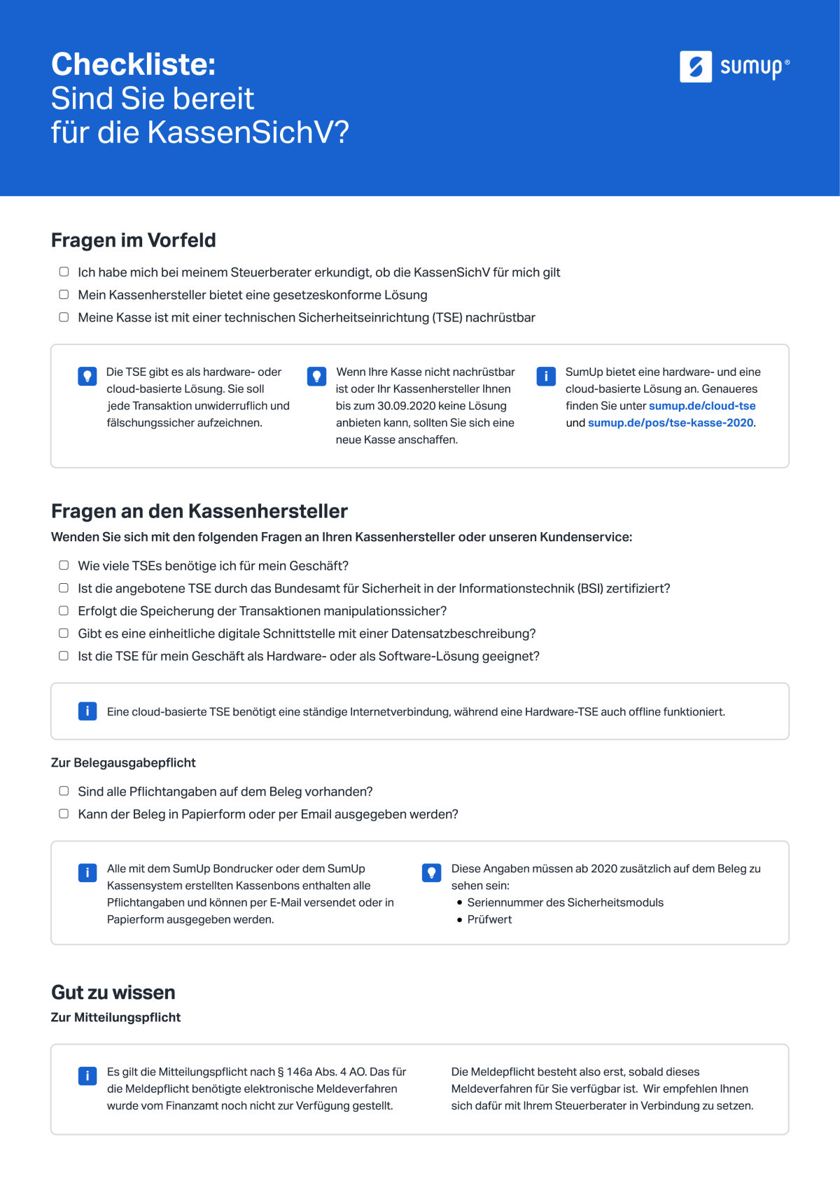 sumup checkliste kassensichv fiskalisierung tse 2020